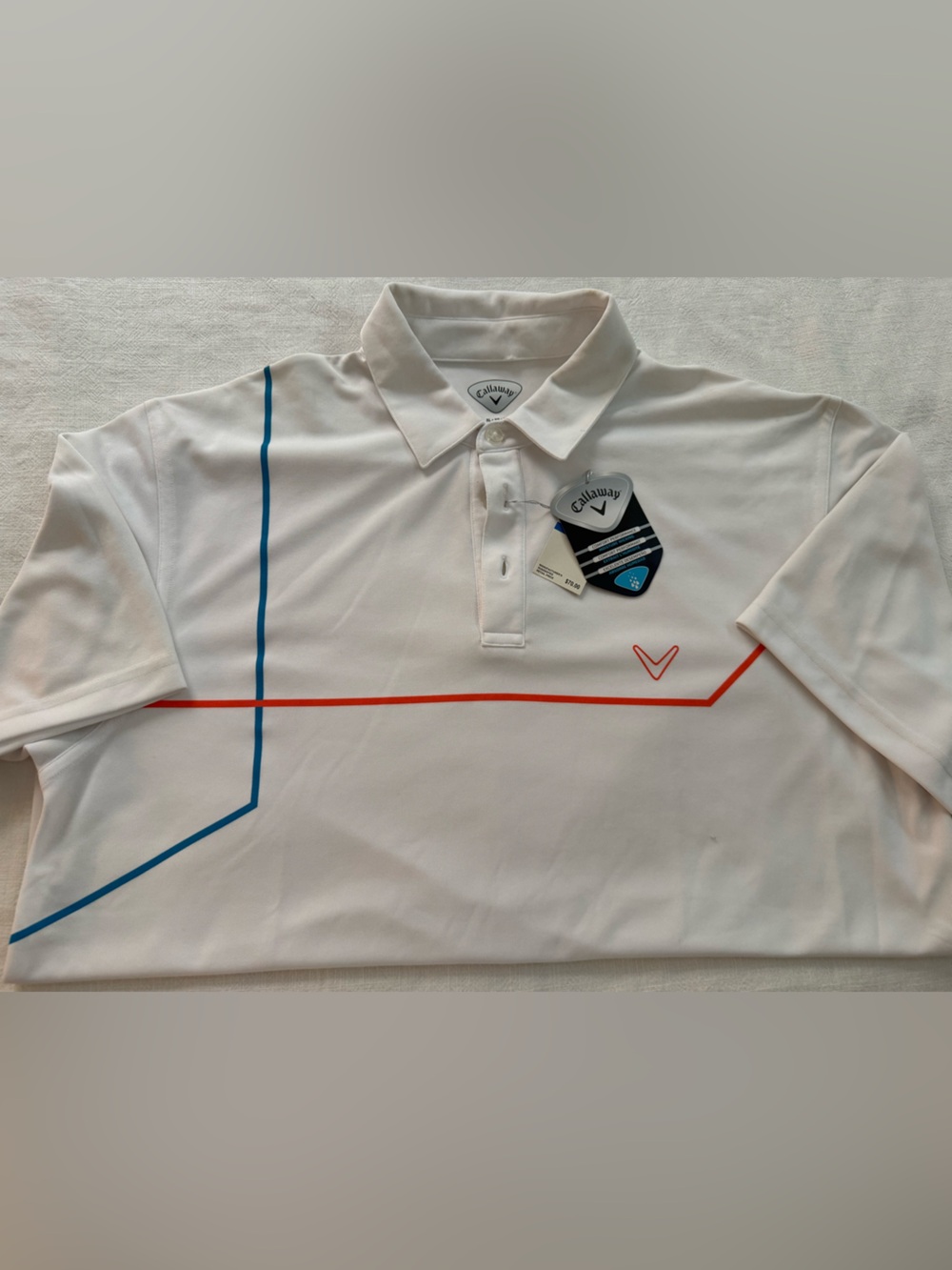 Callaway White Golf Polo with Blue & Orange Line Accents